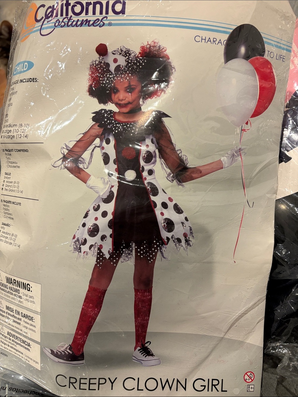California Costumes Creepy Clown Girl Costume - Black, White, Red